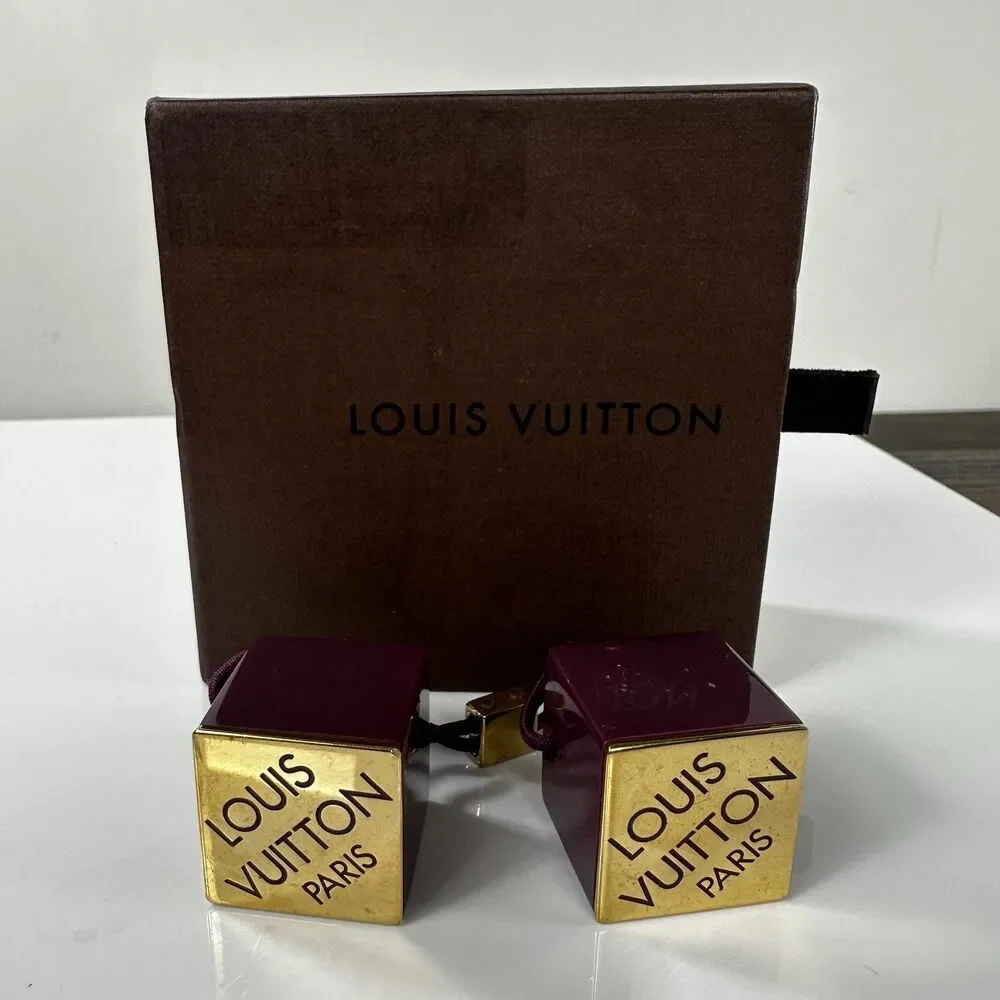 Louis Vuitton Purple Gold Cube Hair Tie With Box Authentic
